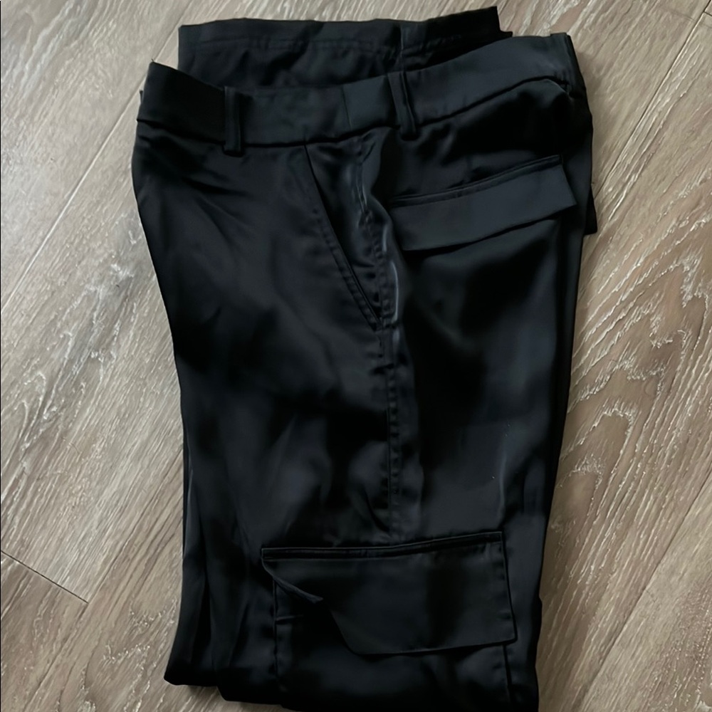H&M Black Satin Cargo Dress Pants